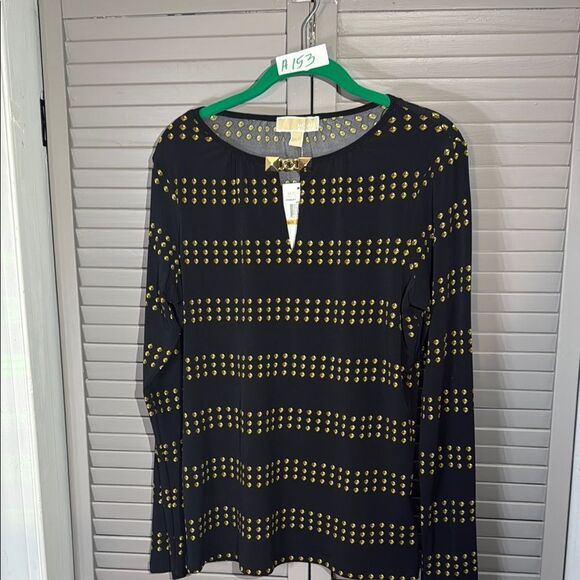 Michael Kors Black and Gold Graphic Blouse - Picture 1 of 8